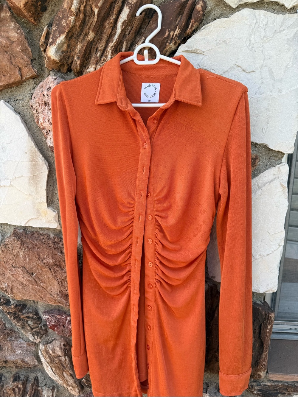 With Jean Orange Ruched Button-Front Dress - Picture 7 of 9